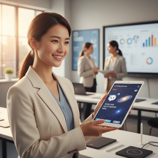 Teacher using tablet with AI assistant